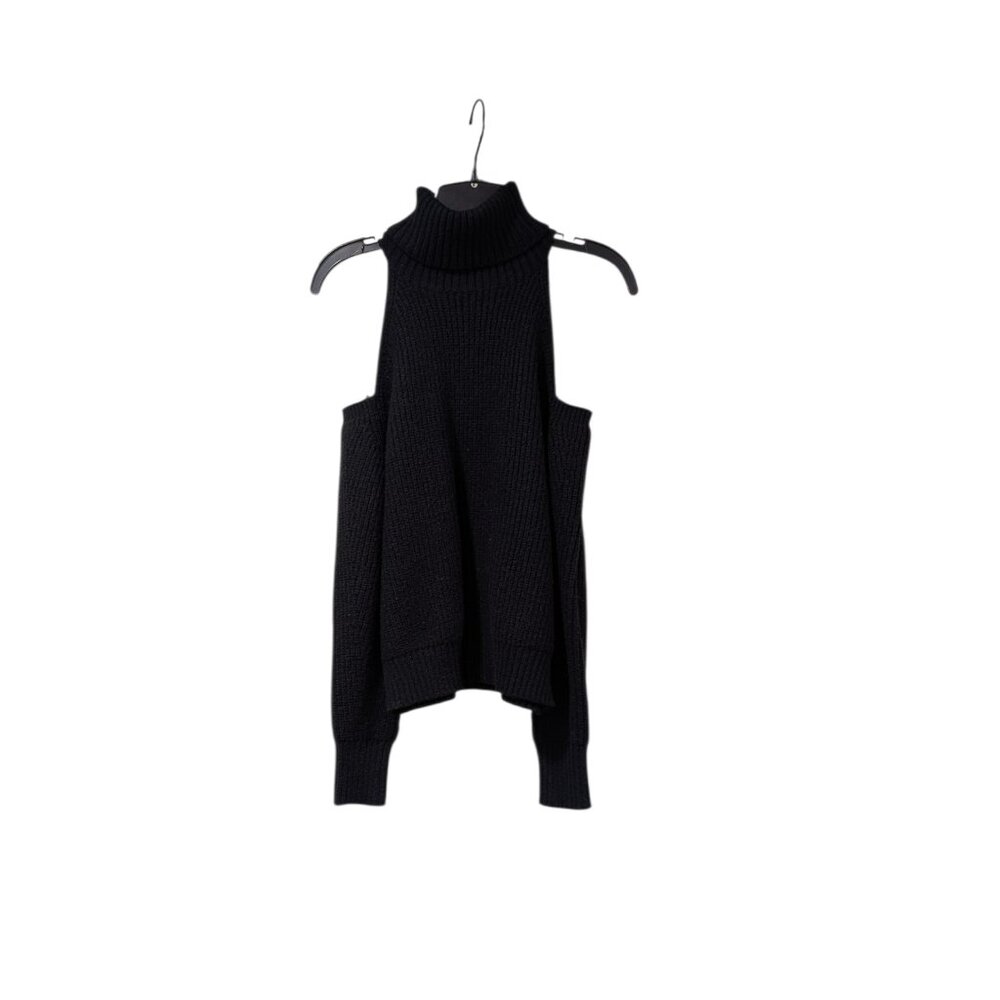 HYFVE Black Chunky Knit Cold Shoulder Turtleneck Minimalist Old Money Sweater M